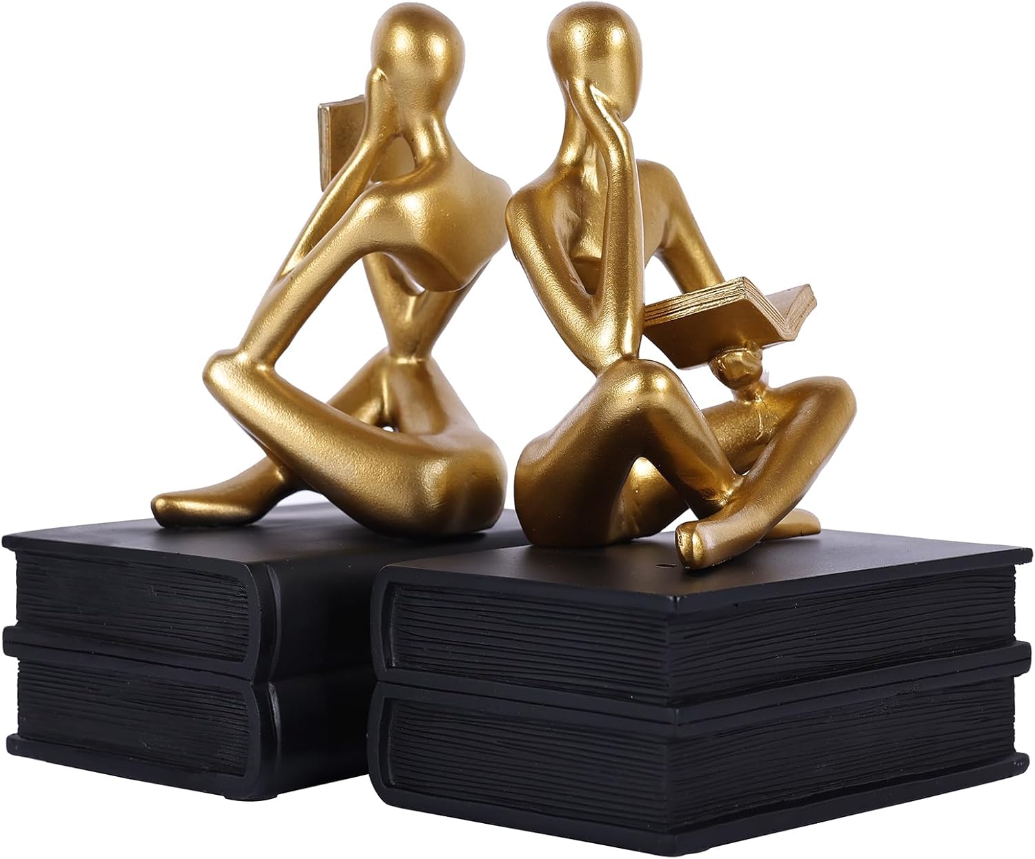 Abstract Resin Reader Bookends Set of 2,Modern Decorative Book Ends for Shelves,Unique Book Shelf Accents & Coffee Table Decor,Reading Bookend Statue for Home Office Library (Gold, Thinker Bookends)