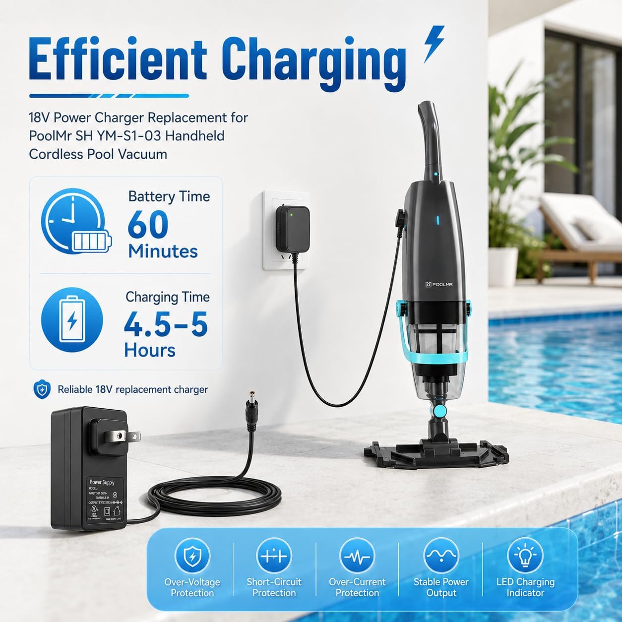 18V Power Charger Replacement for PoolMr SH YM-S1-03 Handheld Cordless Pool Vacuum image 5