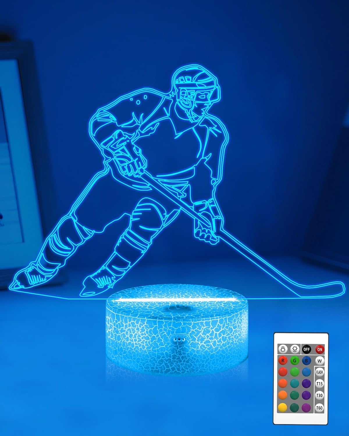 Attivolife Ice Hockey 3D Night Light, Bedside Illusion Optical Hologram LED Lamp with Remote Control + Timer 16 Color Changing, Bedroom Decor Personalized Best Birthday Gift for Kid Boy Teen Sport Fan