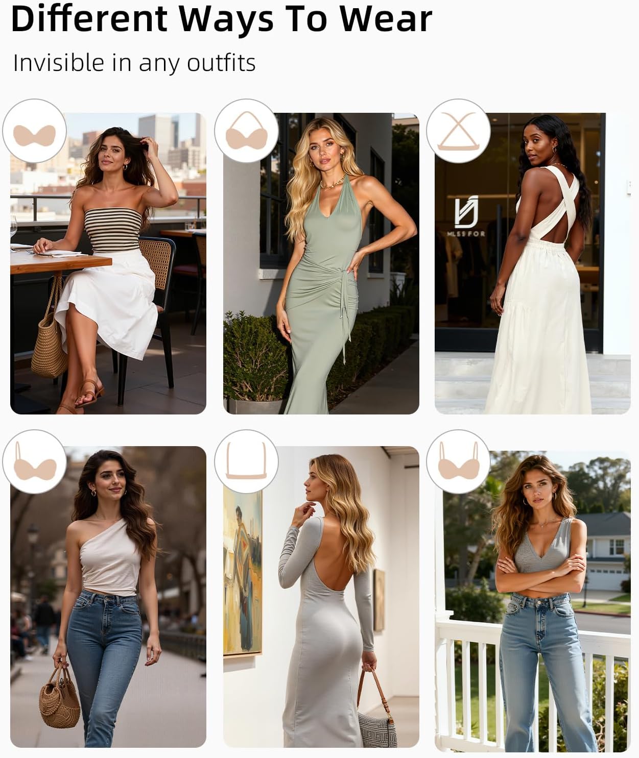 Strapless Bra with Clear Back Invisible Strap Push Up Padded Underwire Backless Halter Bralette - Image 4