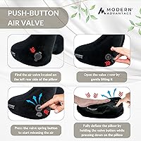Vista 7 de Modern Advantage Almohada inflable de viaje para aviones con capucha cómoda, soporte ajustable para el cuello, almohada ligera y compacta para Negro