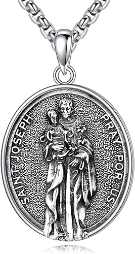 Collar de plata de ley con colgante de San José de San José, joyería de regalo para hombres y niños, Plata esterlina, No es una piedra preciosa