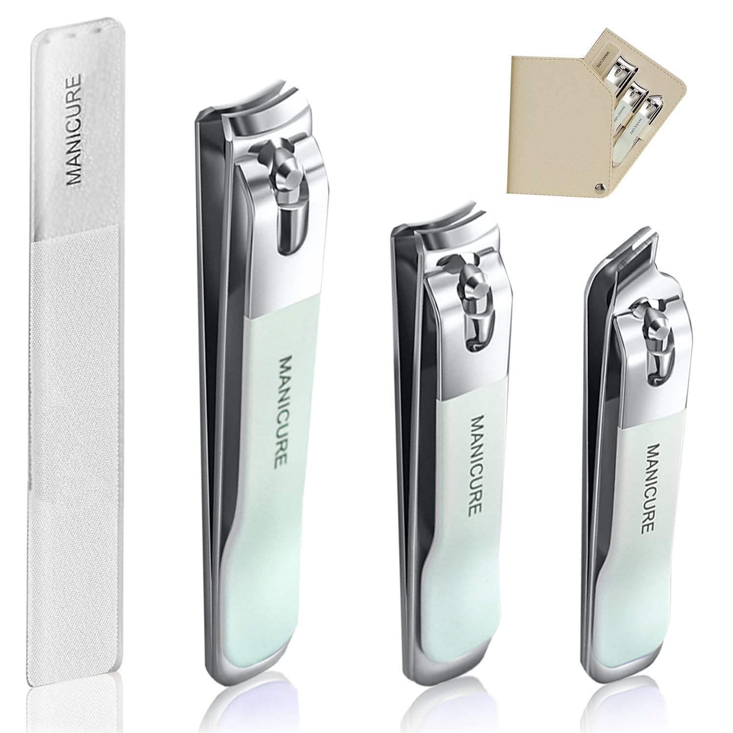 YUNYU Stainless Steel Nail Clipper 3 Pcs, Heavy Duty toenail Clippers for Cutting fingernail toenails, Sharp Nail Cutter, with Nail File, for Men Women, The Elderly and Children (Greener)