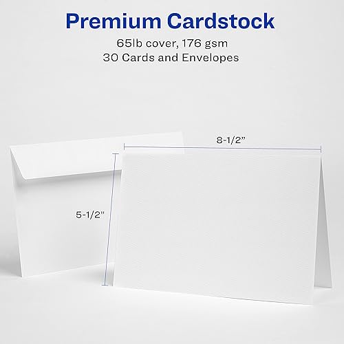 Miniatura 3 de Avery Tarjetas de felicitación imprimibles, medio plegado, 5.5 x 8.5 pulgadas, blanco texturizado, 30 tarjetas en blanco con sobres (3378)