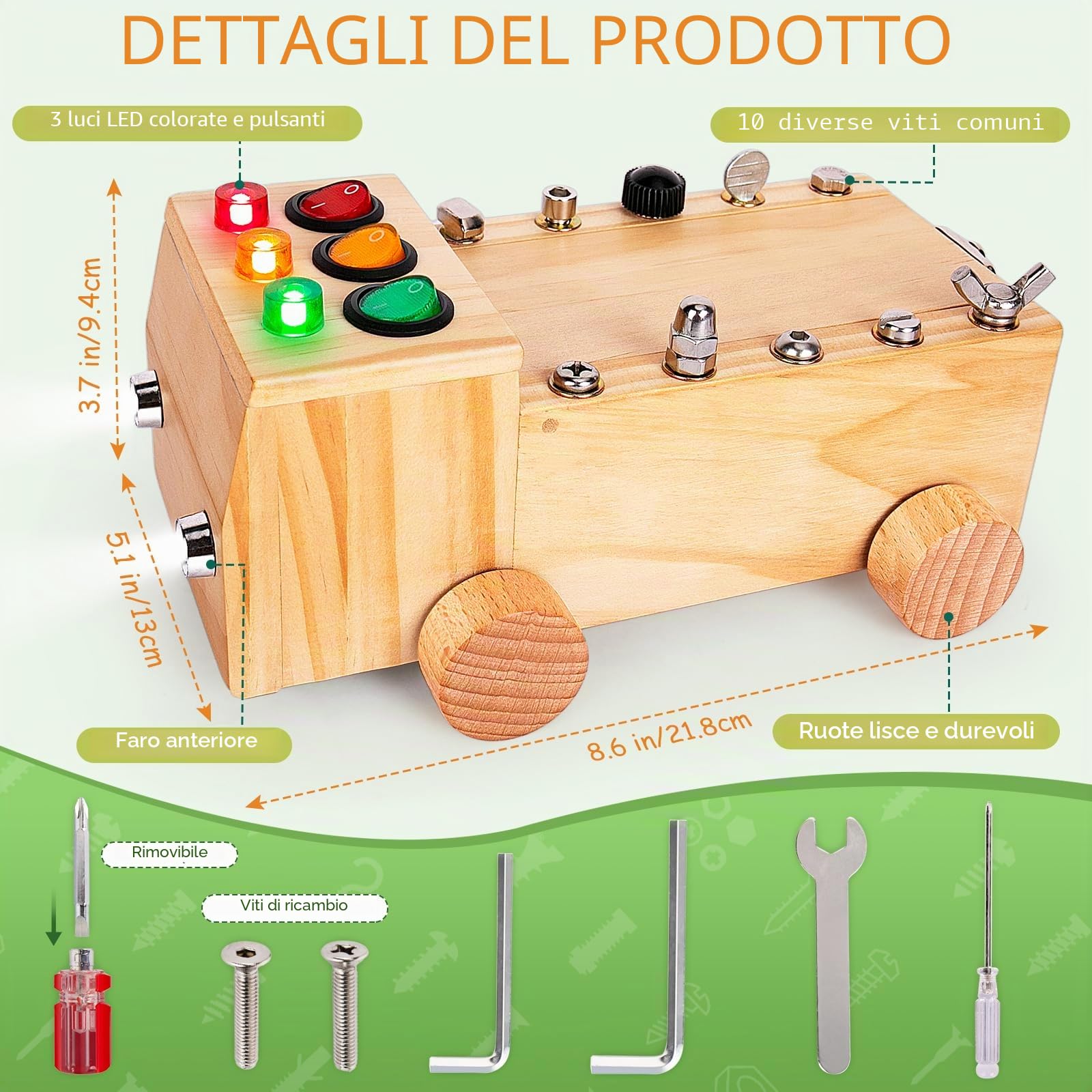 Montessori - Cacciavite, Montessori Busy Board giocattolo a partire da 1 2 3 anni, Montessori Activity Board giocattolo in legno, giocattolo educativo per neonati, ragazzi e ragazze
