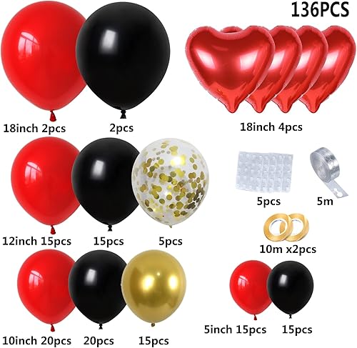 Miniatura 2 de Kit de guirnalda de globos rojos, negros y dorados para baby shower, boda, cumpleaños, fiesta de graduación