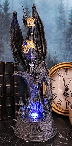 Miniatura 2 de Ebros - Pedestal de dragón de zafiro azul de 12 pulgadas de alto con patrones de nudos celtas con luz nocturna LED que cambia de color y estalactita