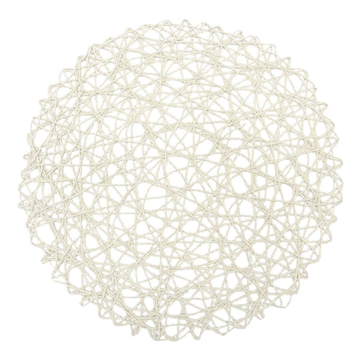 Napperons en Papier Rond Tissé en Fibre de Papier Décoratif Tressé Naturel Tapis de Fêtes Décor 15 Pouces Ensemble de 12 (Blanc)