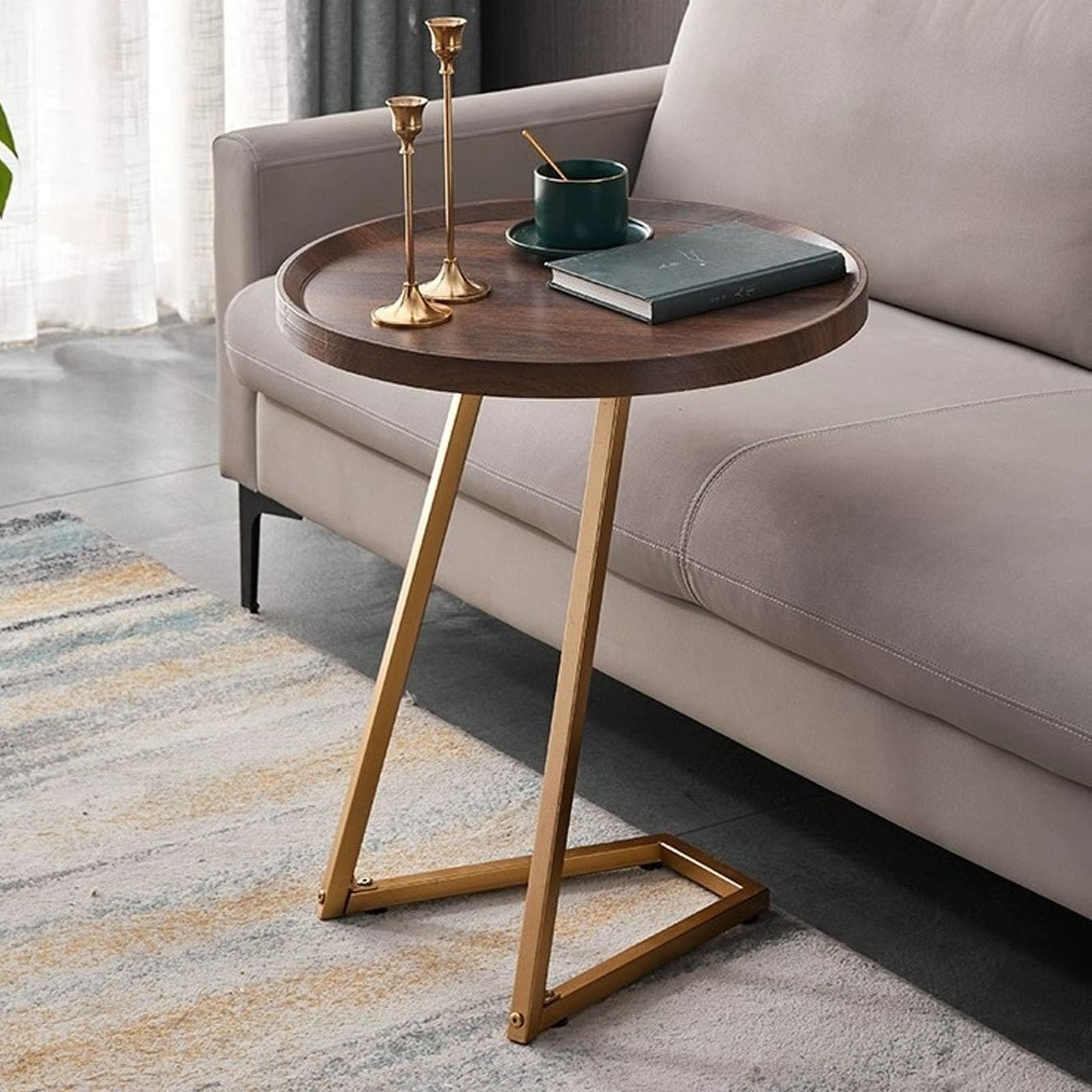 SXZenSpace C Shaped End Table for Couch,Under Couch Side Modern,C Natural Wood,Modern Tables Couches Living Room,Bedroom,Office,Study,walnut