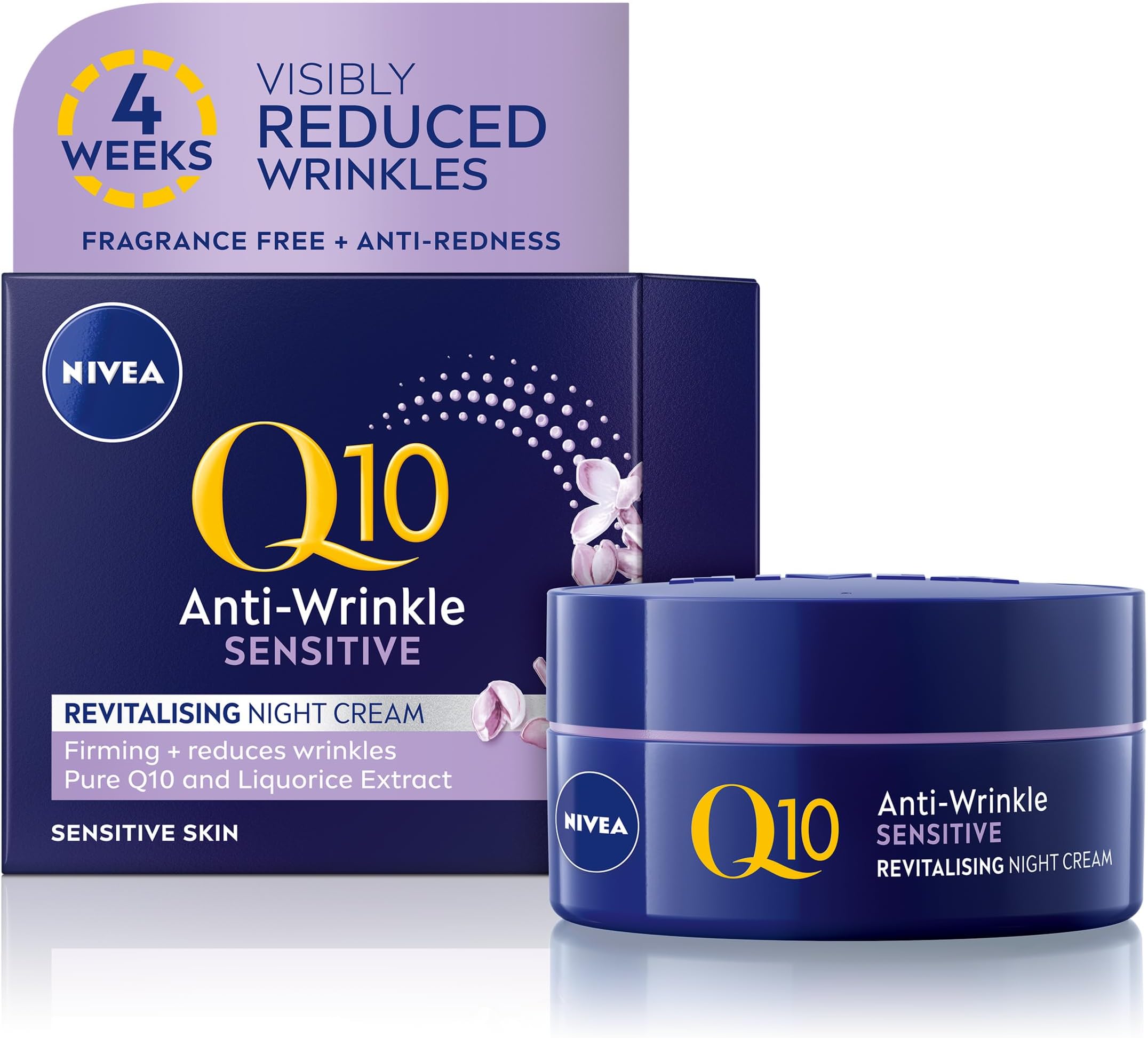 Q10 Anti-Wrinkle Sensitive Revitalising Night Cream (50ml), Face Cream with Pure Skin Identical Q10 and Liquorice Extract, Sensitive Skin Cream