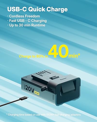 Miniatura 9 de HOTO Soplador de hojas inalámbrico, máximo 720 CFM 120 MPH, soplador de hojas eléctrico ligero con batería, carga rápida USB-C, mini soplador de