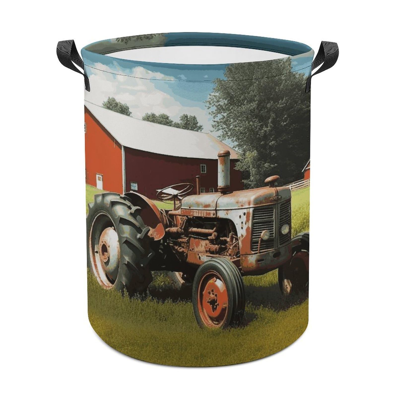 Company Farm Tractor Laundry Basket Freestanding Waterproof Laundry Hamper Collapsible Tall Clothes Hamper with Reinforced Handles Waterproof Laundry Bag for Dorm Bathroom Home 44x35cm