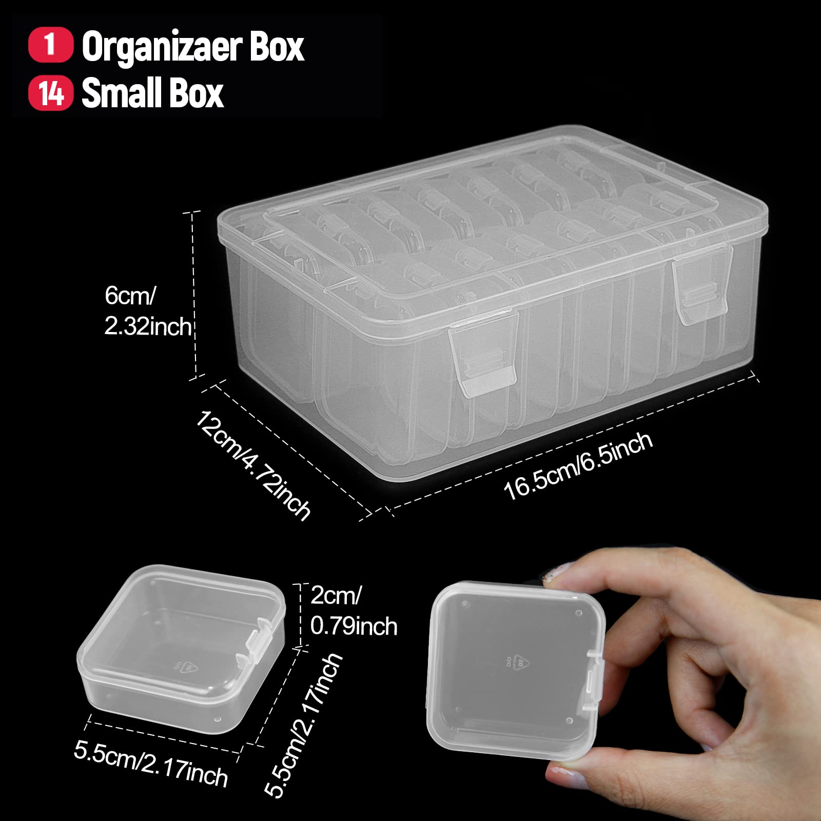 Lilybeller 14 stuks mini doorzichtige plastic kralen opbergdoos kleine lege organizer doos met scharnierend deksel container opslag kleine voorwerpen, doe-het-zelf ambacht, naaigereedschap, sieraden