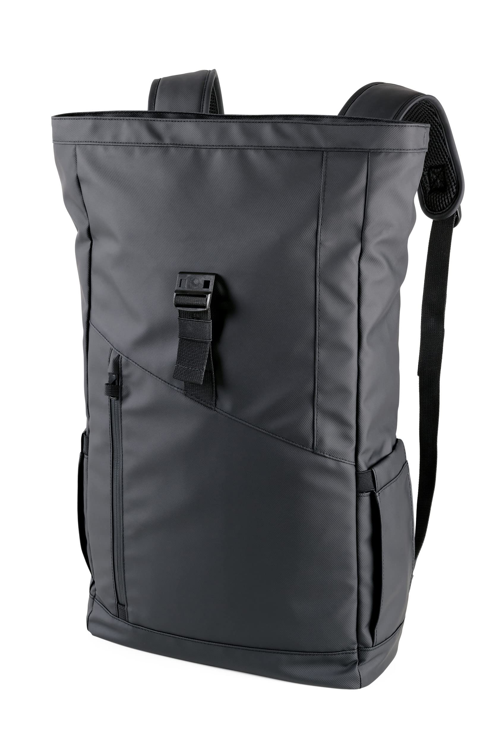 TROIKA Black Roll Top - BBL51/BK - Roll Top Rucksack mit magnetischem Sicherungsverschluss aus Metall – wasserabweisende Reißverschlüsse außen – Tarpaulin – schwarz