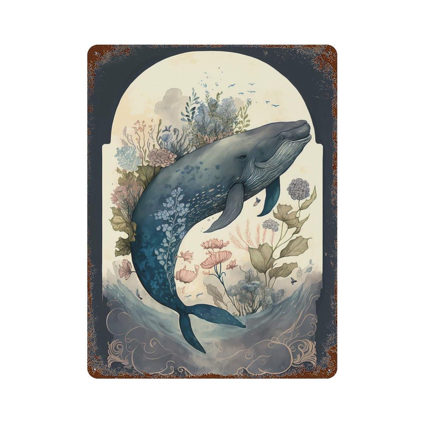 Innocent Whale Rust Effect Tin Sign 15.7"x11.8", Farmhouse Wall Decor for Farmhouse, Kitchen And Entryway Decor