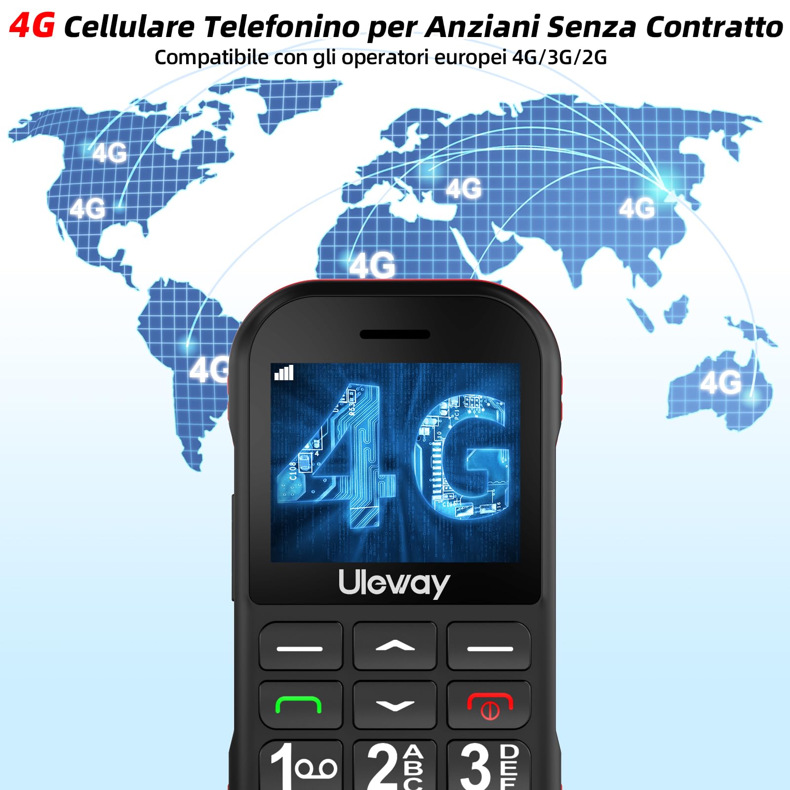 CHAKEYAKE Cellulare per Anziani 4G Sbloccato con Tasti Grandi, Batteria 1800mAh Lunga Durata, USB-C, Funzione SOS, Torcia, Base di Ricarica, Nero