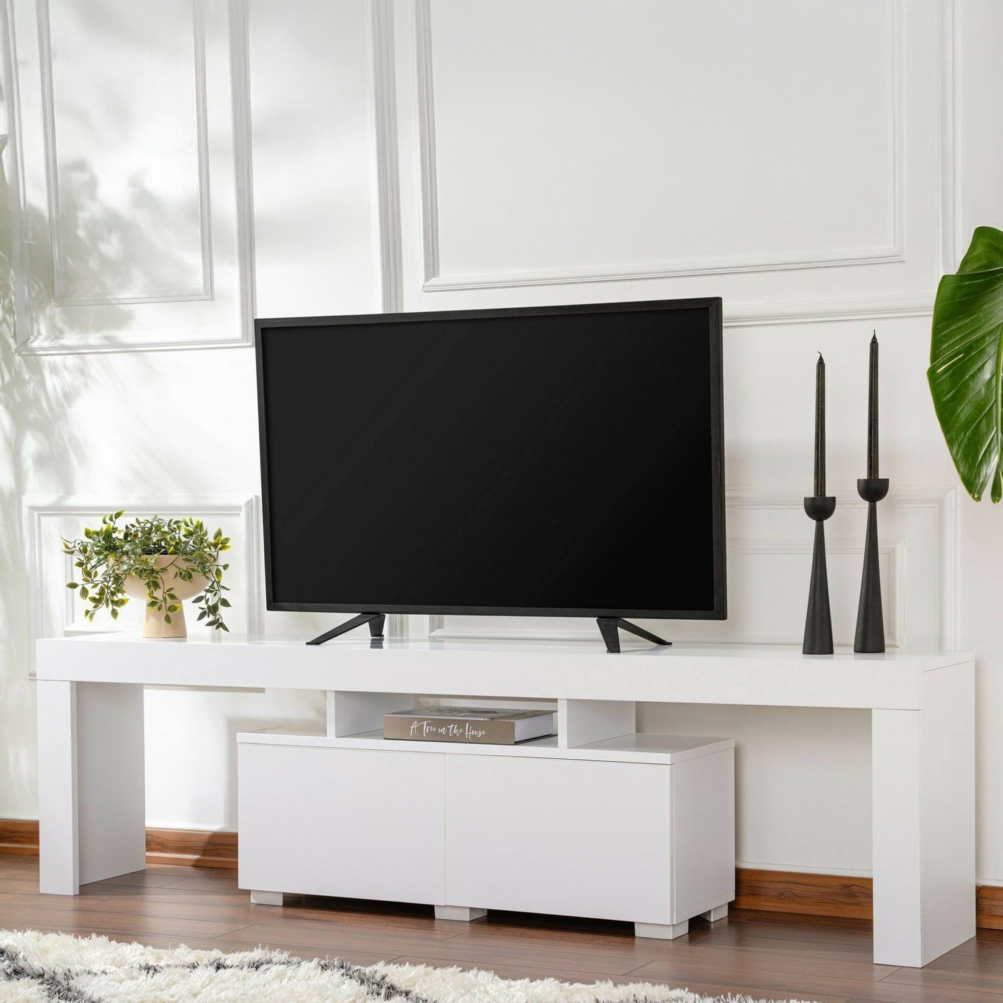 Dmora - Mobile porta TV Govone, Credenza da soggiorno, Armadio basso per TV, Base parete attrezzata, 180x31 h50 cm, Bianco