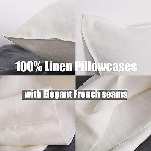 Miniatura 3 de S VICTORY SYMBOL Pure Linen - Fundas de almohada de 1 par de 20 x 40 pulgadas, tamaño King, 100 % lino natural francés, color sólido, suave,