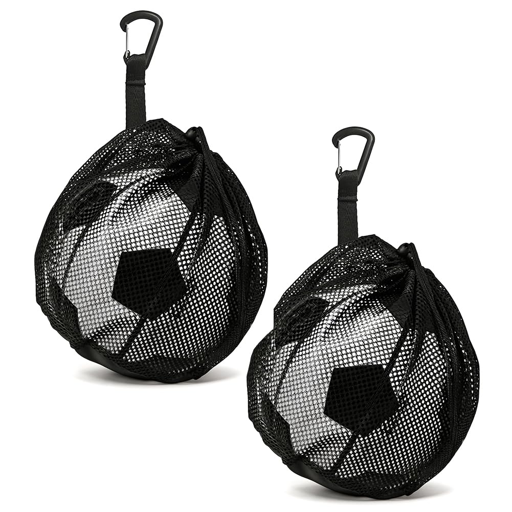 Bolsa de Malla para Pelotas Saco de Pelota con Cordón y Gancho para Baloncesto Fútbol Voleibol Negro
