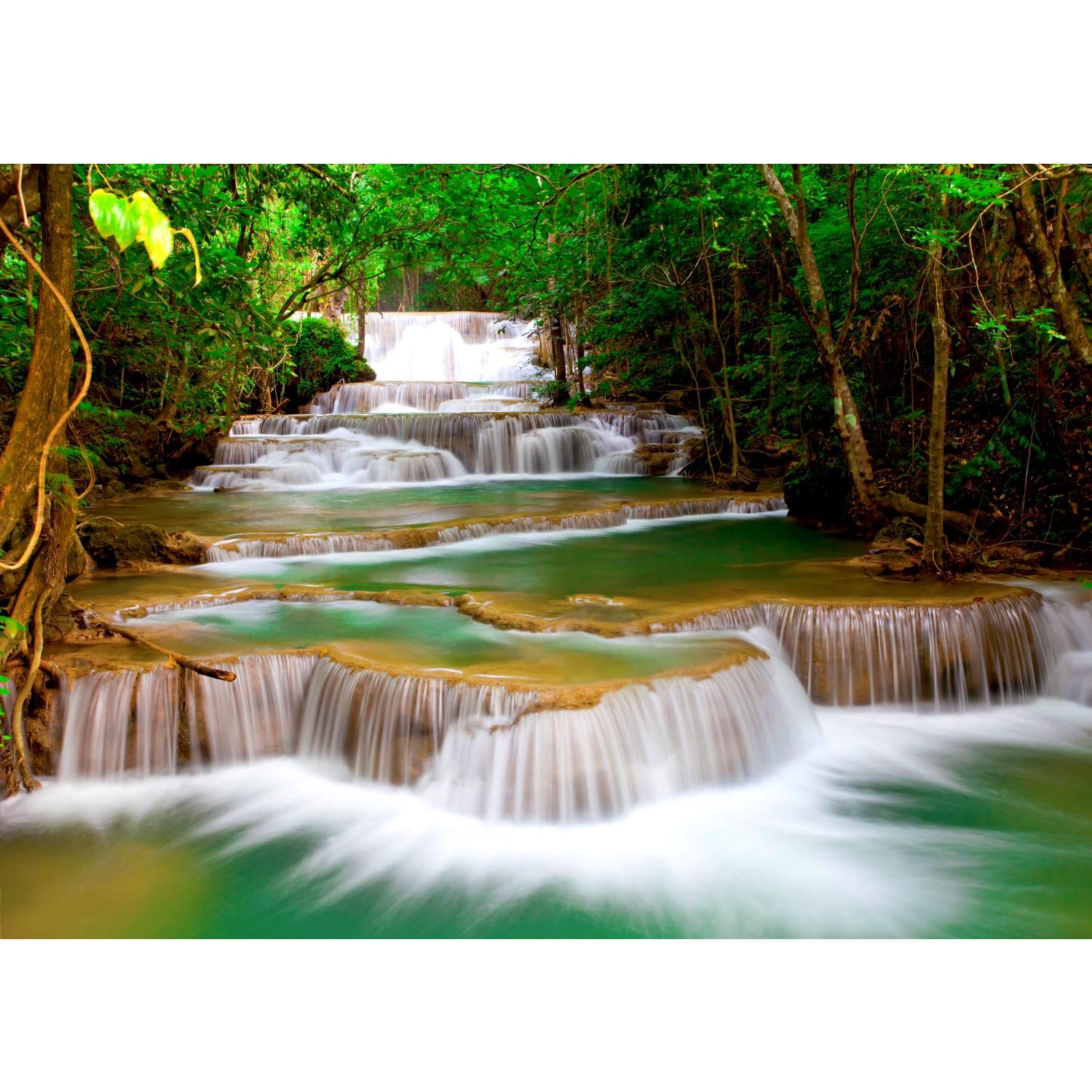 Runa Art Fototapet Waterfall nature 352 x 250 cm Fleece Tapet XXL Modern Vardagsrum Sovrum Green White 9036011a