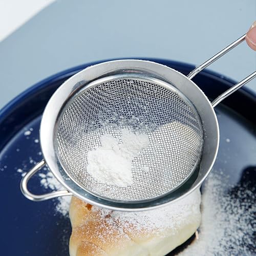 Miniatura 7 de Kyraton Juego de 6 coladores de malla fina, tamiz de harina para hornear, clandro de acero inoxidable, colador de té matcha, separador de salsa,
