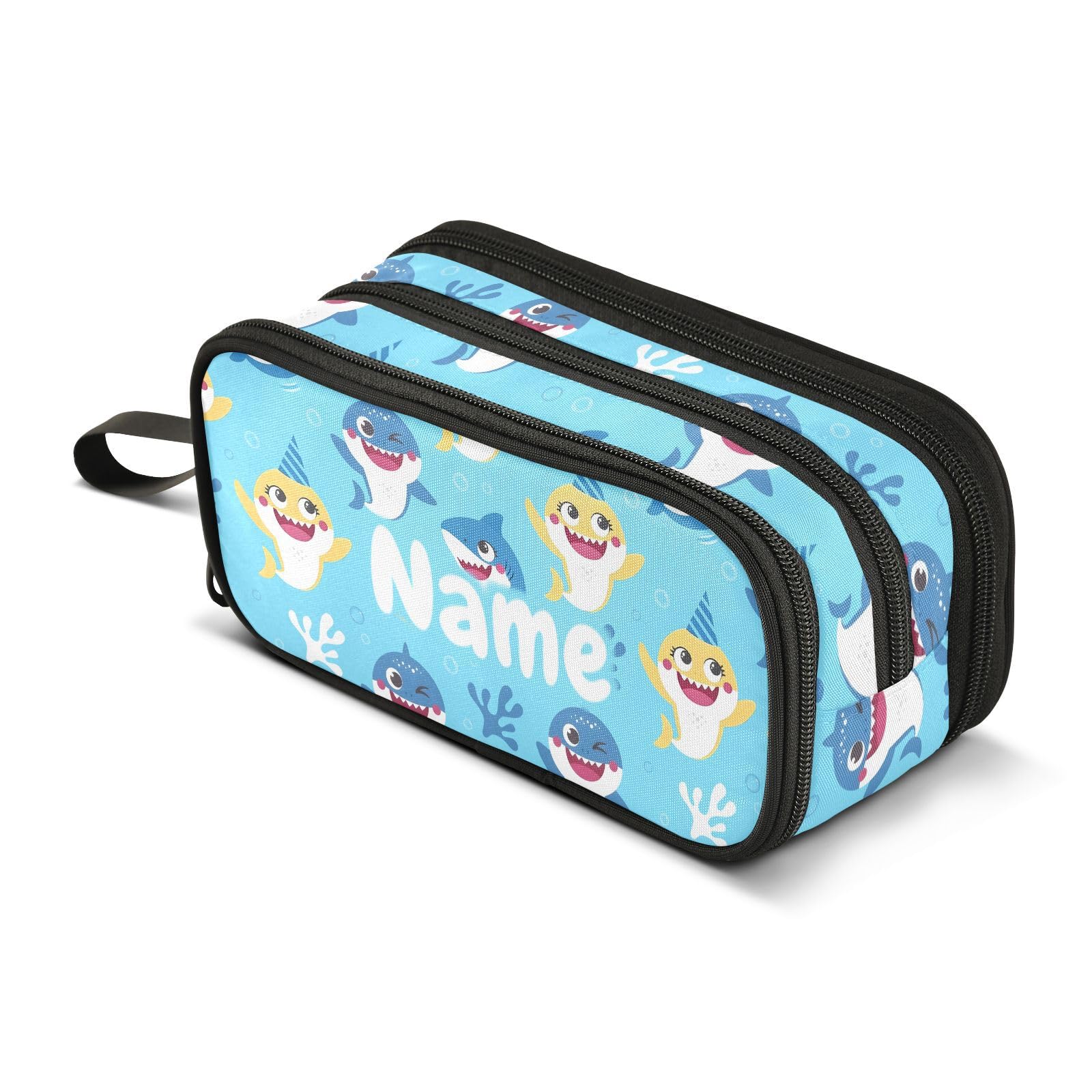 Mnsruu Custom Name Cute Shark Coral Pencil Case Boys Girls Personalized Pen Bag School Office Stationery Organizer Pencil Pouch Holder Kids Teens Adults