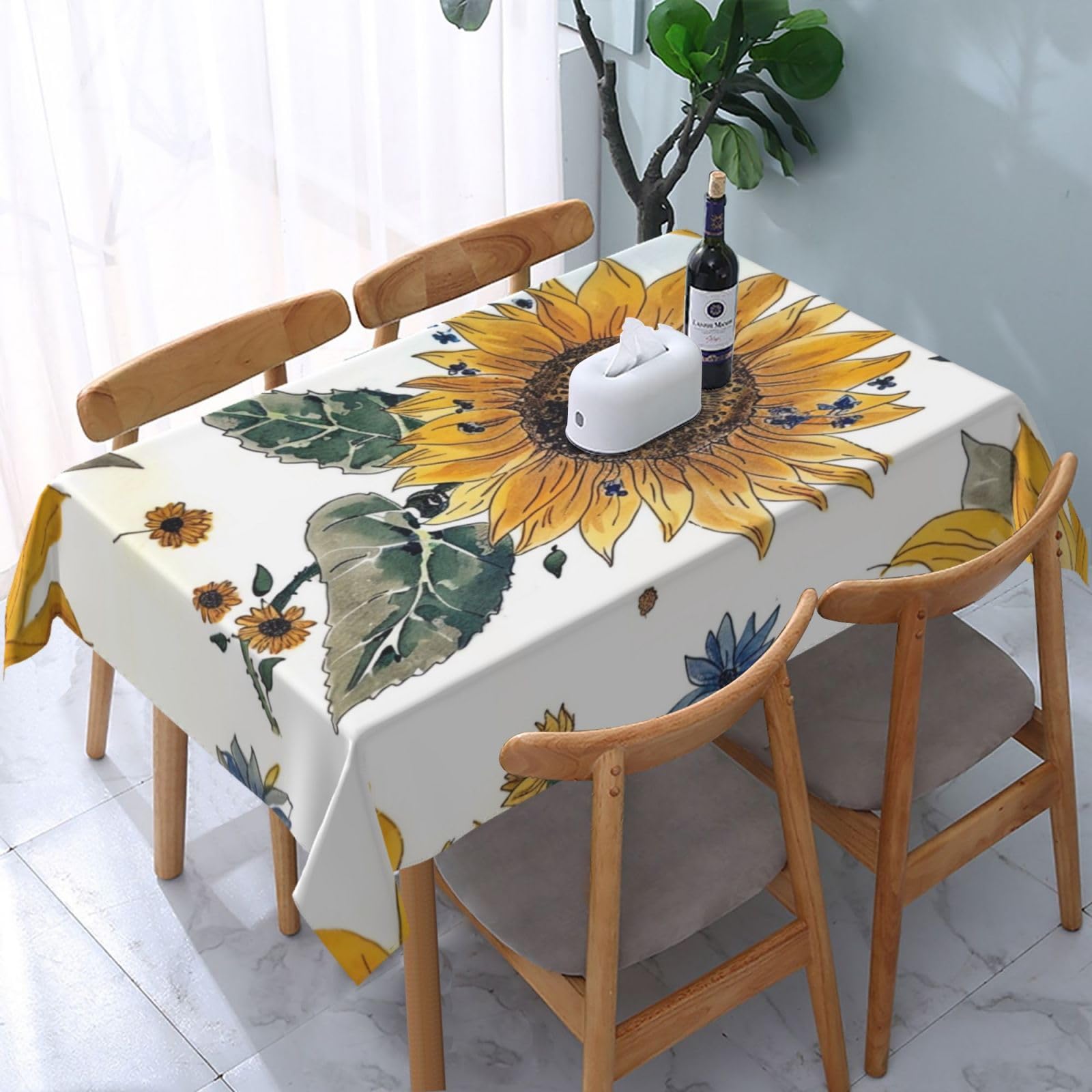 WPKJU Sunflower Printed Tablecloth Water Resistant Table Cover Washable Rectangle Table Cloth for Tables 54x72 in