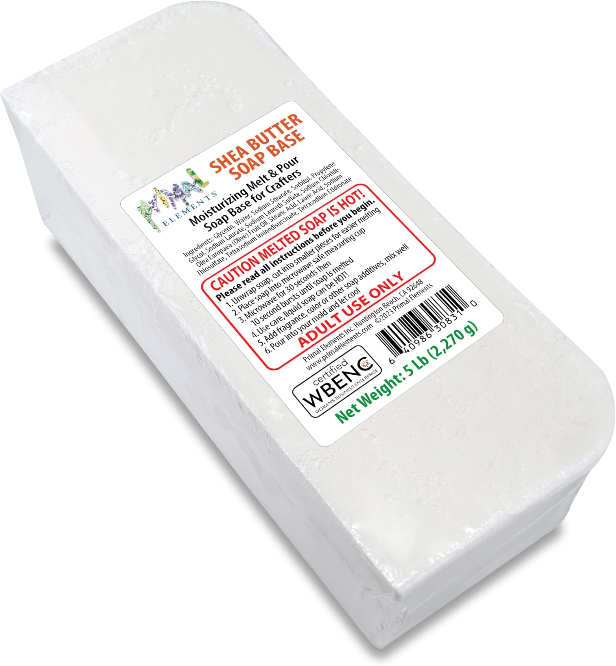 Primal Elements Shea Butter Soap Base - Moisturizing Melt and Pour Glycerin Soap base for Crafting and Soap Making, Vegan, Cruelty Free, Natural and Organic - 5 Pound