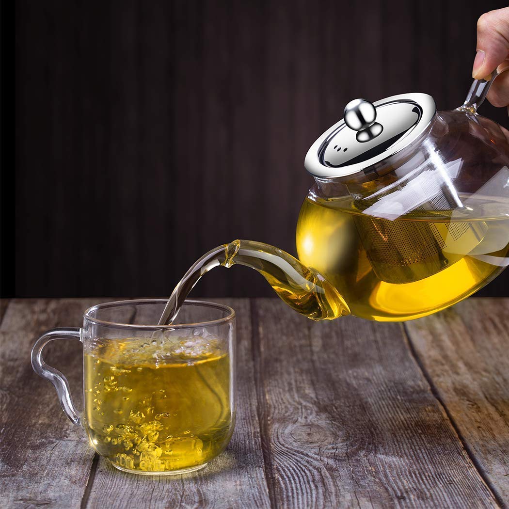 KAHAAN Glass Teapot, 1000ml Glass Teapot with Infuser for Loose Tea, with Stainless Steel Strainer for Loose Tea for 4-6 Cups - Clear. 2