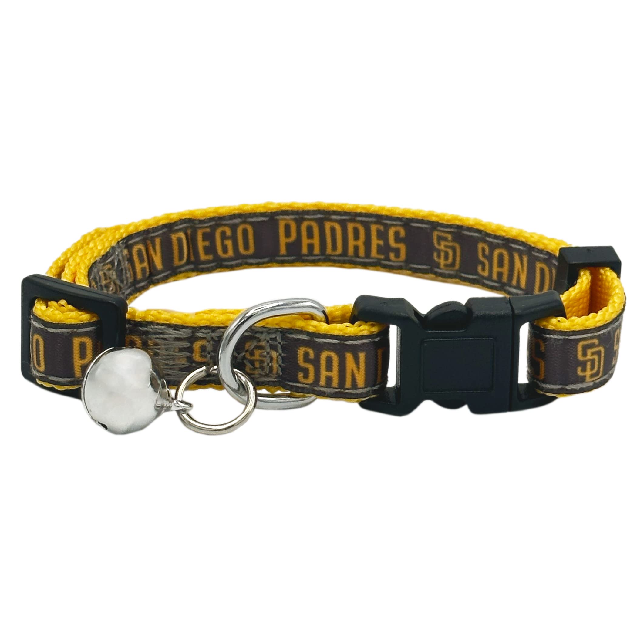 MLB CAT Halsband San Diego Padres Satin Katzenhalsband Baseball Team Halsband für Hunde & Katzen Ein glänzendes und farbenfrohes Katzenhalsband mit Klingelglocken-Anhänger