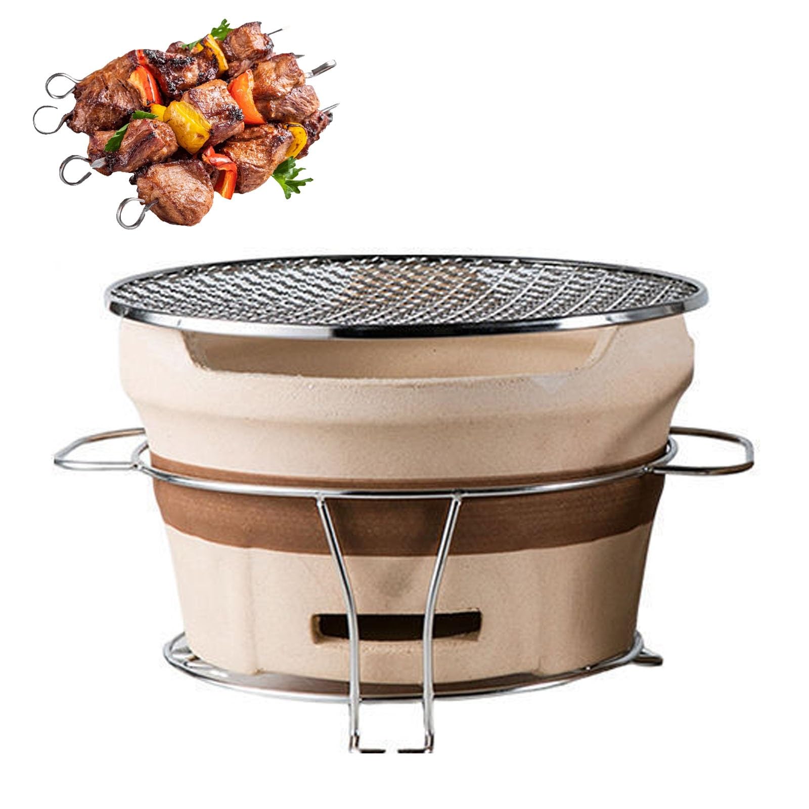 Barbecue portatile giapponese a carbonella, design rotondo, griglia coreana per campeggio e picnic, tavolo da pranzo e giardino (17 x 11,5 cm)