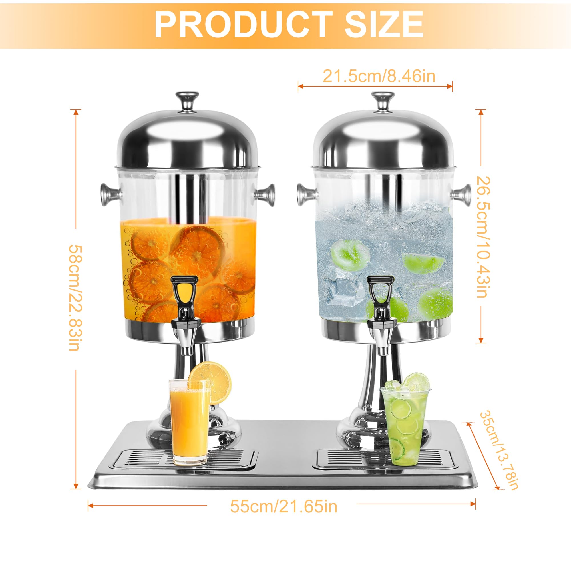 Dispenser per bevande da 4,4 galloni per feste con nucleo di ghiaccio e vaschette antigoccia, in acciaio inox Dual Catering, dispenser per bevande fredde con supporto per feste, matrimoni, buffet