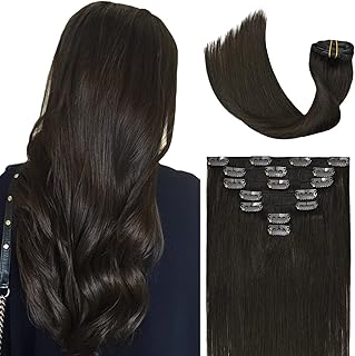 VARIO HAIR Clip in Hair Extensions Human Hair, Dark Brown Hair Extensions 100% Remy Human Hair 20 Inch 7pcs 100g Silky Straight Human Hair Clip In Hair Extensions for Women