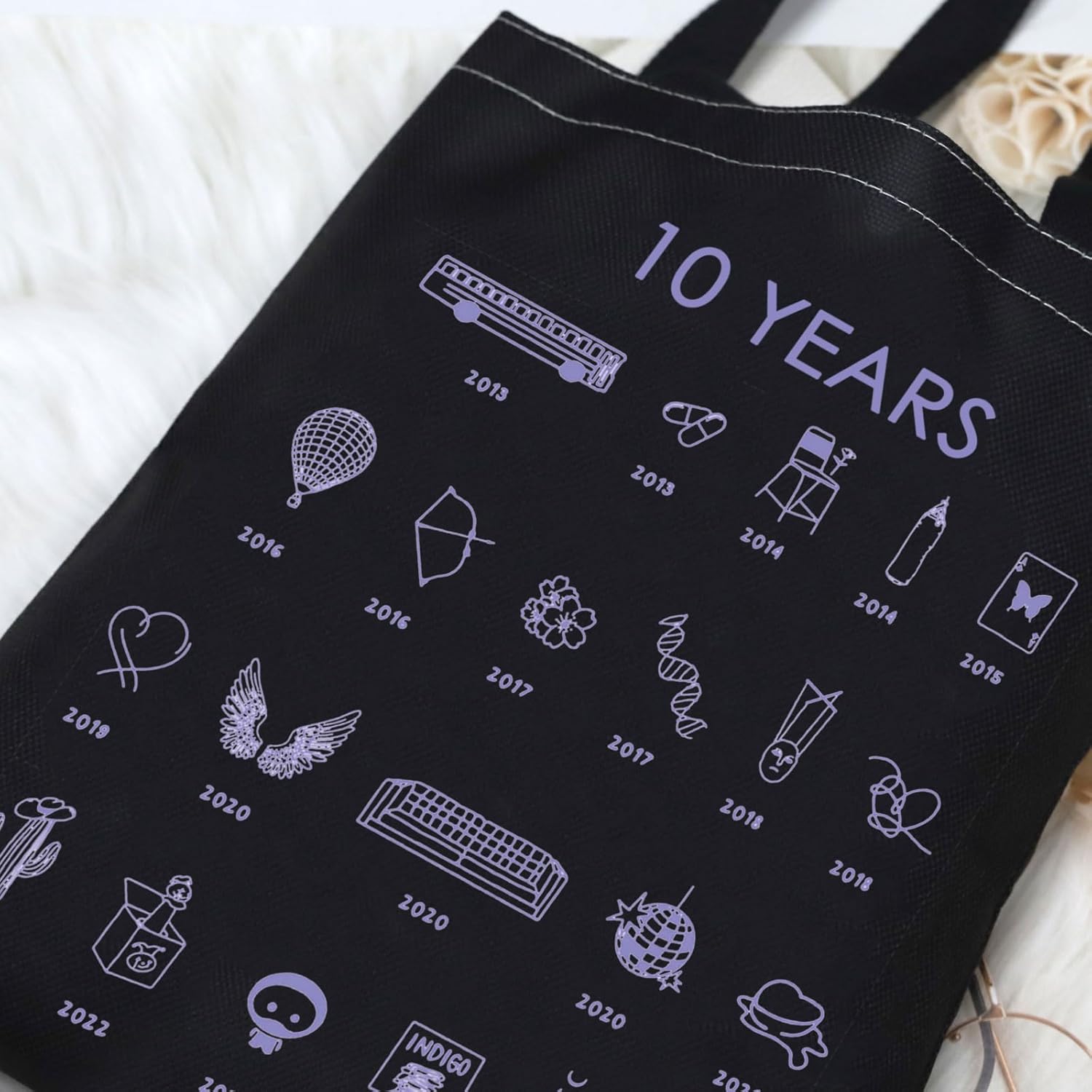 G2TUP Korean Group 10th Anniversary Tote Bag Army Lover Gift Singer Music Shopping Bag for Music Fans Korean Group Merch - Image 5