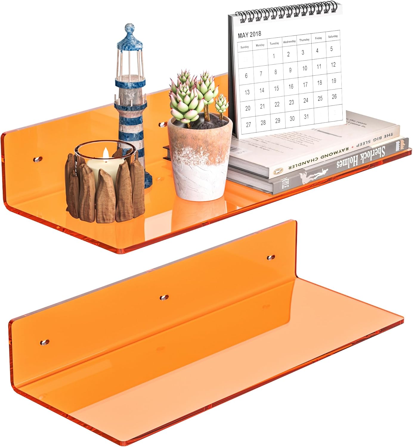 30 Inches Clear Long Floating Shelves for Wall, Acrylic Wall Shelf for Plants, Radio, Funko Pop, Books, Picture Frame, Clock, Cosmetics, Toiletries, 2 Pack(30 Inch)