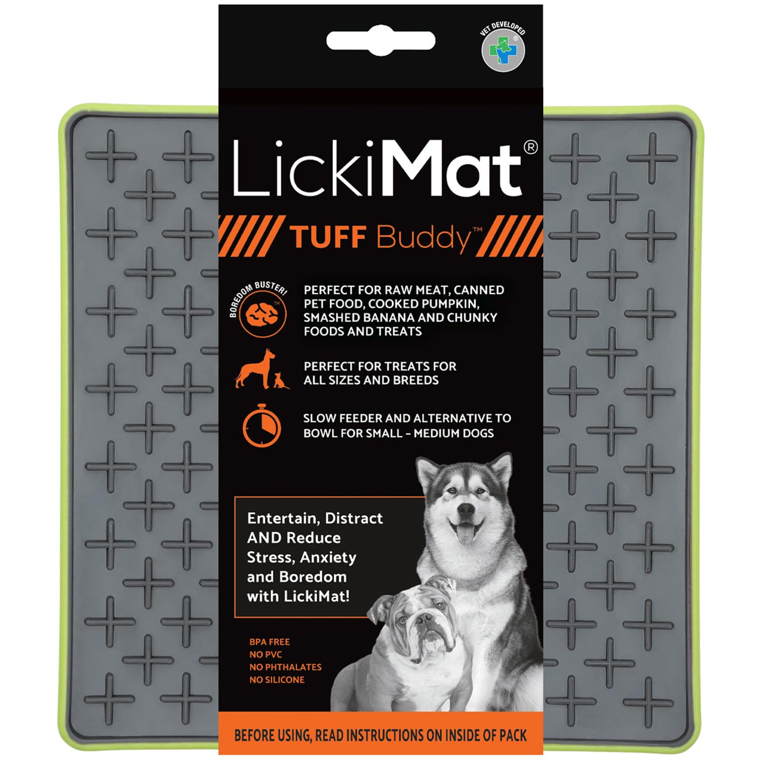 Lickimat Tuff, Heavy-Duty Buddy, Dog Slow Feeder Lick Mat, Boredom Anxiety Reducer; Perfect for Food, Treats, Yogurt, or Peanut Butter, Fun Alternative to a Slow Feed Dog Bowl, Green — image 1