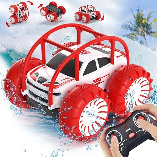 Coche de control remoto auto de control remoto anfibio con rotación de 360 para niños con LED frío de 24 GHz 4WD juguetes todoterreno regalo de