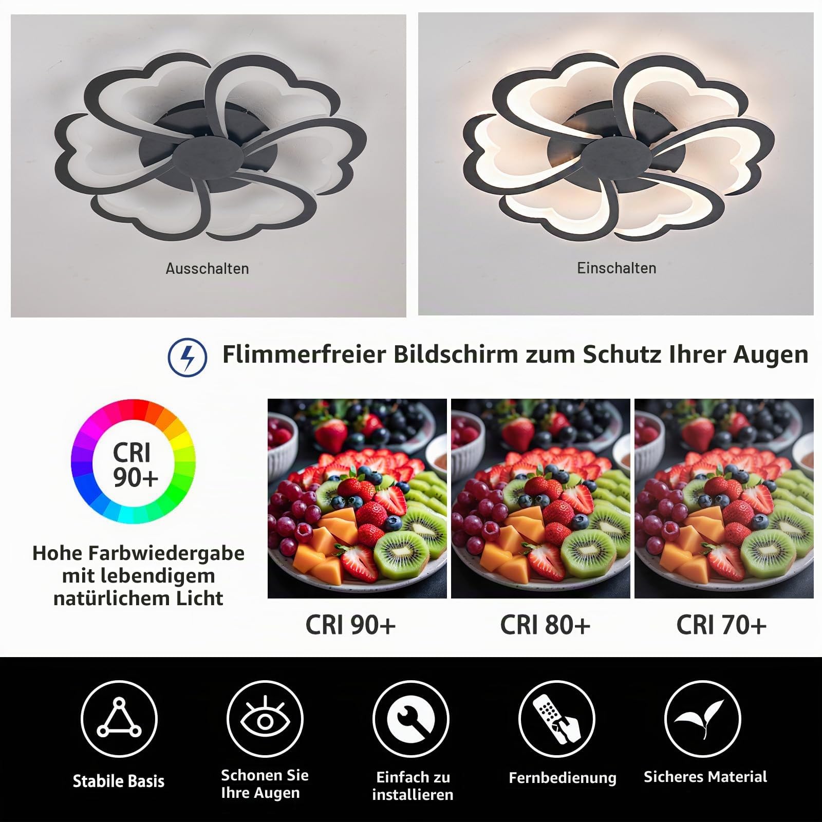 7200 Lumen,Deckenleuchten,Blume,Modern,Led Deckenlampe,3000K-6000K,Dimmbare,Memory-Funktion,Deckenleuchte mit Fernbedienung,Weiches Licht 72W,Geeignet,Für Wohnzimmer Schlafzimmer Esszimmer Küche