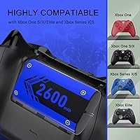 Vista 7 de Paquete de baterías recargables para control de Xbox One, 4 x 2600 mAh, baterías recargables de alta capacidad con base de carga para Xbox One SX