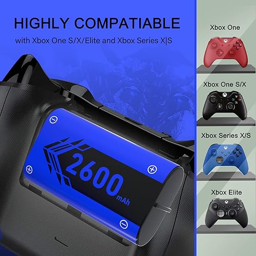 Miniatura 7 de Paquete de baterías recargables para control de Xbox One, 4 x 2600 mAh, baterías recargables de alta capacidad con base de carga para Xbox One SX,