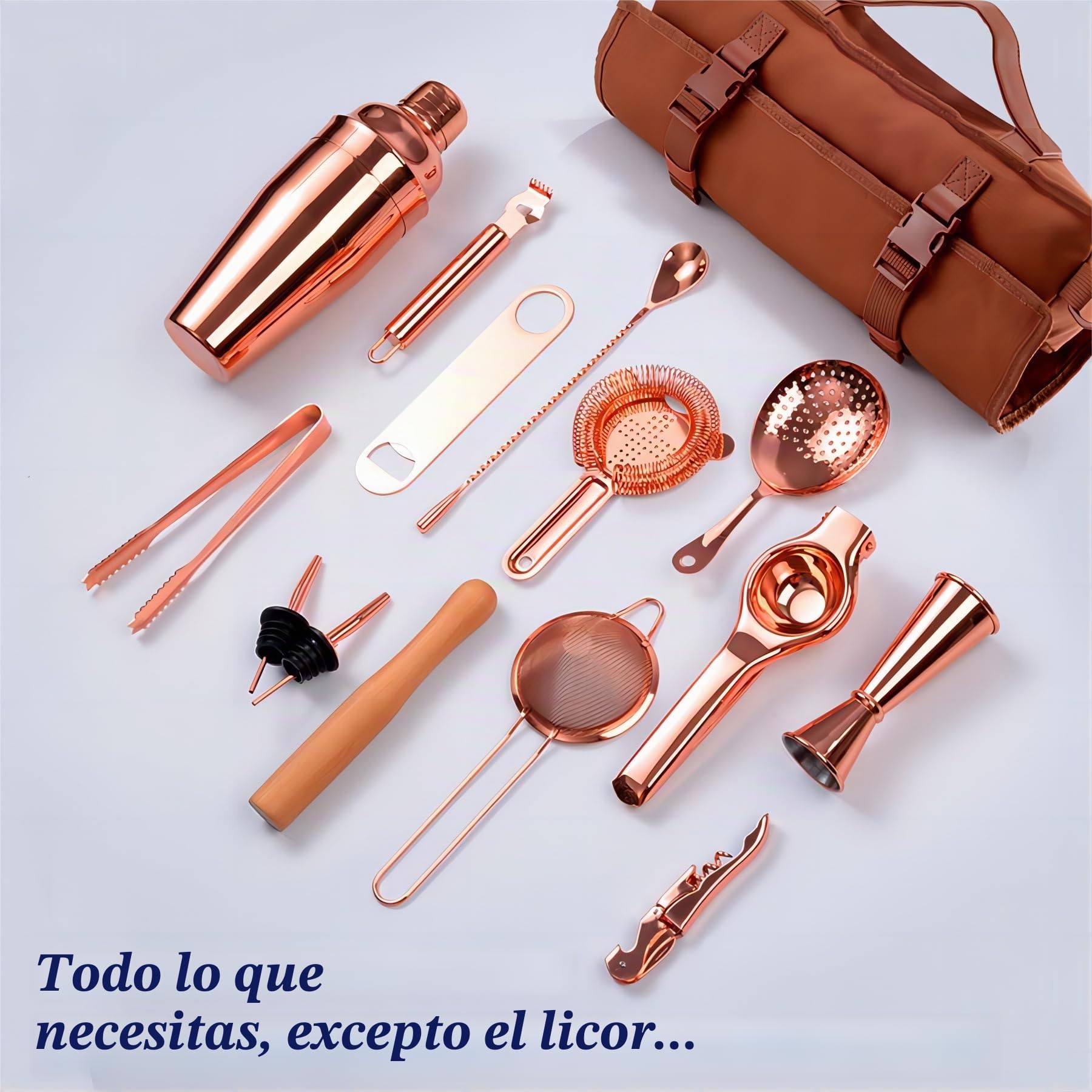 Kit Barman Profesional, Cocktail Making Kit de 17 Piezas para Regalo, Conjunto de Bar Portátil, Bolsa de Cocktail Shaker Kit con Correa para Bar en Casa, Fiestas, Viajes de Campamento