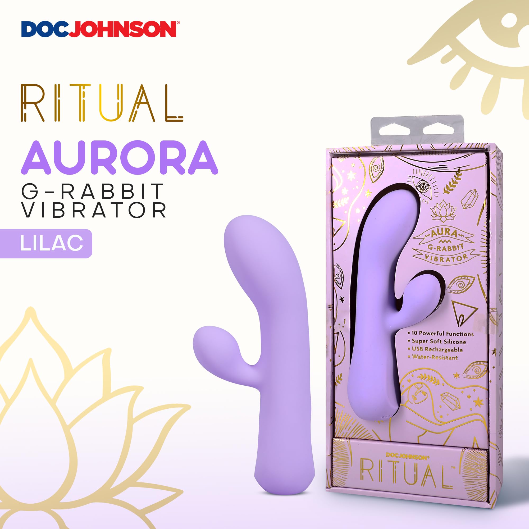 Ritual - Aura - Atmosfera di coniglio ricaricabile in silicone - Potente vibratore per coniglio con 10 potenti modelli vibranti - di Doc Johnson