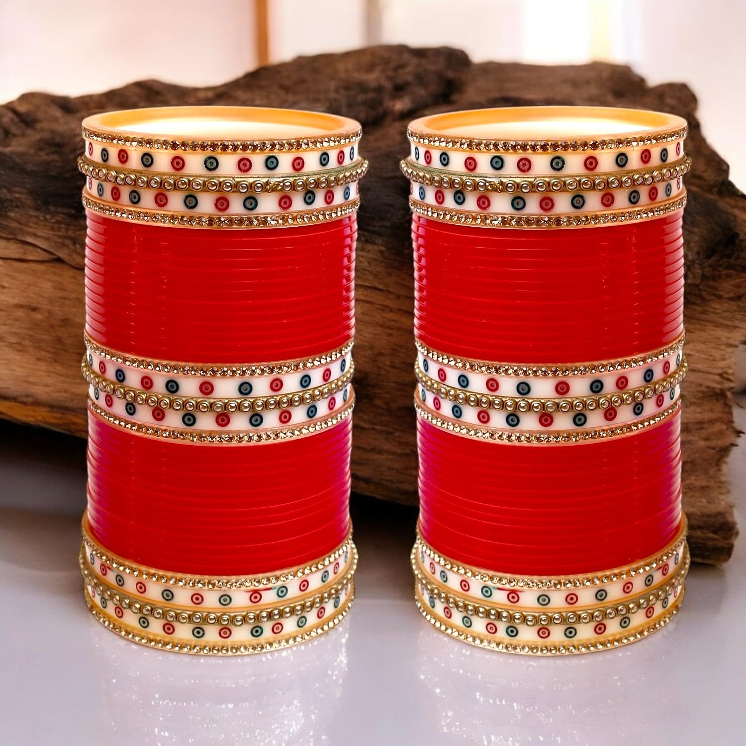 Lucky Jewellery Bridal Bangle Set Dhanteras/Diwali/Bhai Dooj Collection Wedding Punjabi chuda, Designer chura, Red Color Choora Set for Women (937-M1C1-MANGLA-R26)
