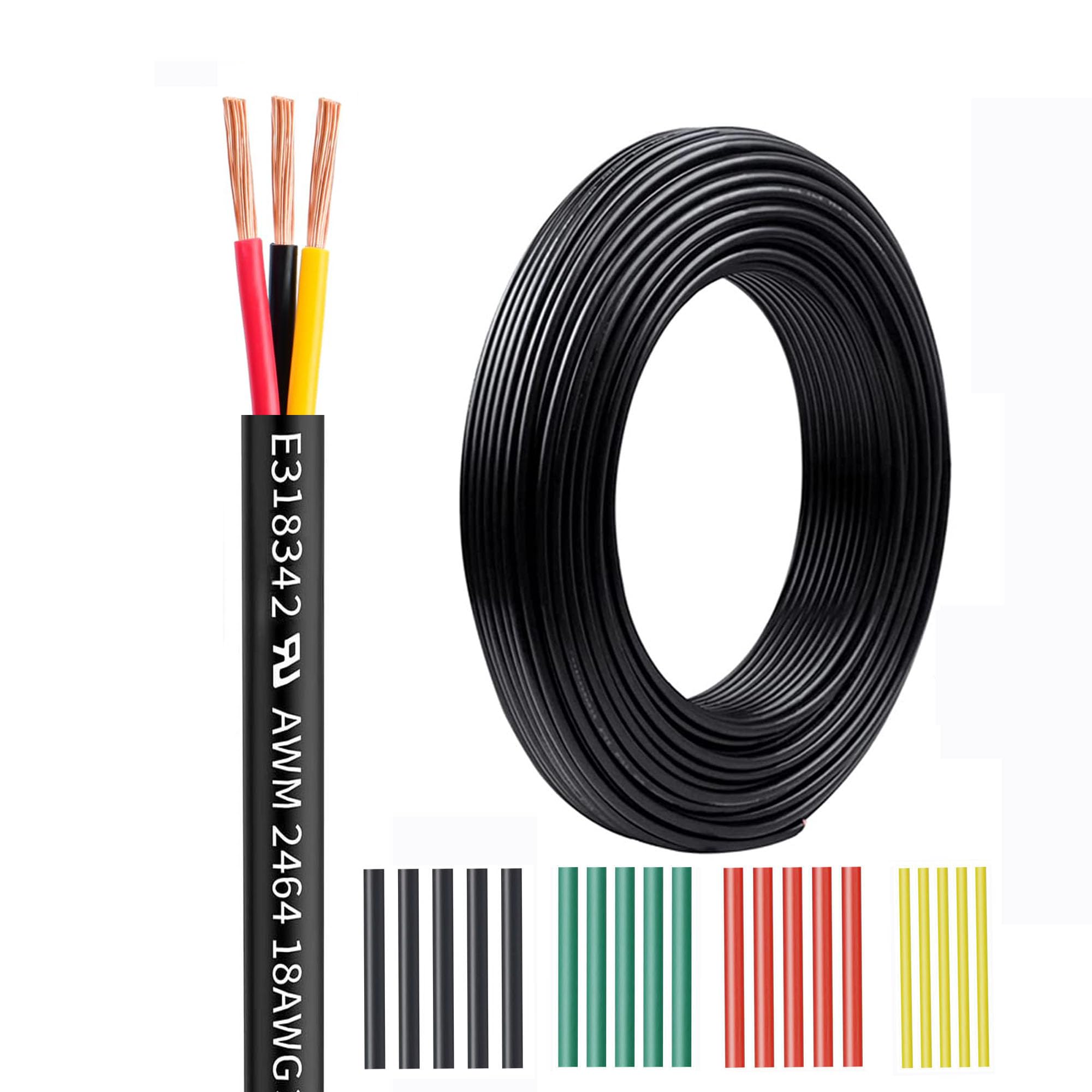 18 Gauge Wire 3 Conductor,50FT 18AWG Electrical Wire Stranded PVC Cord Oxygen-Free Copper Cable, 3 Core Copper Flexible Cable Wire for LED Lamp