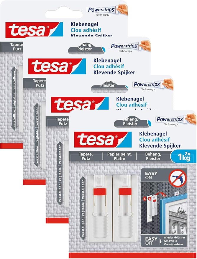 tesa Verstellbarer Klebenagel für Tapeten und Putz/Selbstklebender