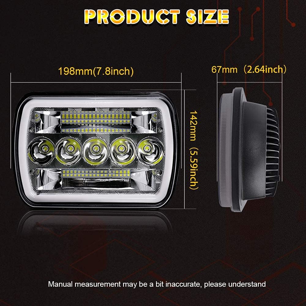 BraveWAY 5x7 7x6 LED Headlights Chips High/Low Beam with Halo Angel Eyes White Amber DRL Turn Signal Light Sealed Beam H6054 LED Headlights Compatible with Wrangler YJ Cherokee XJ Nissan Pair