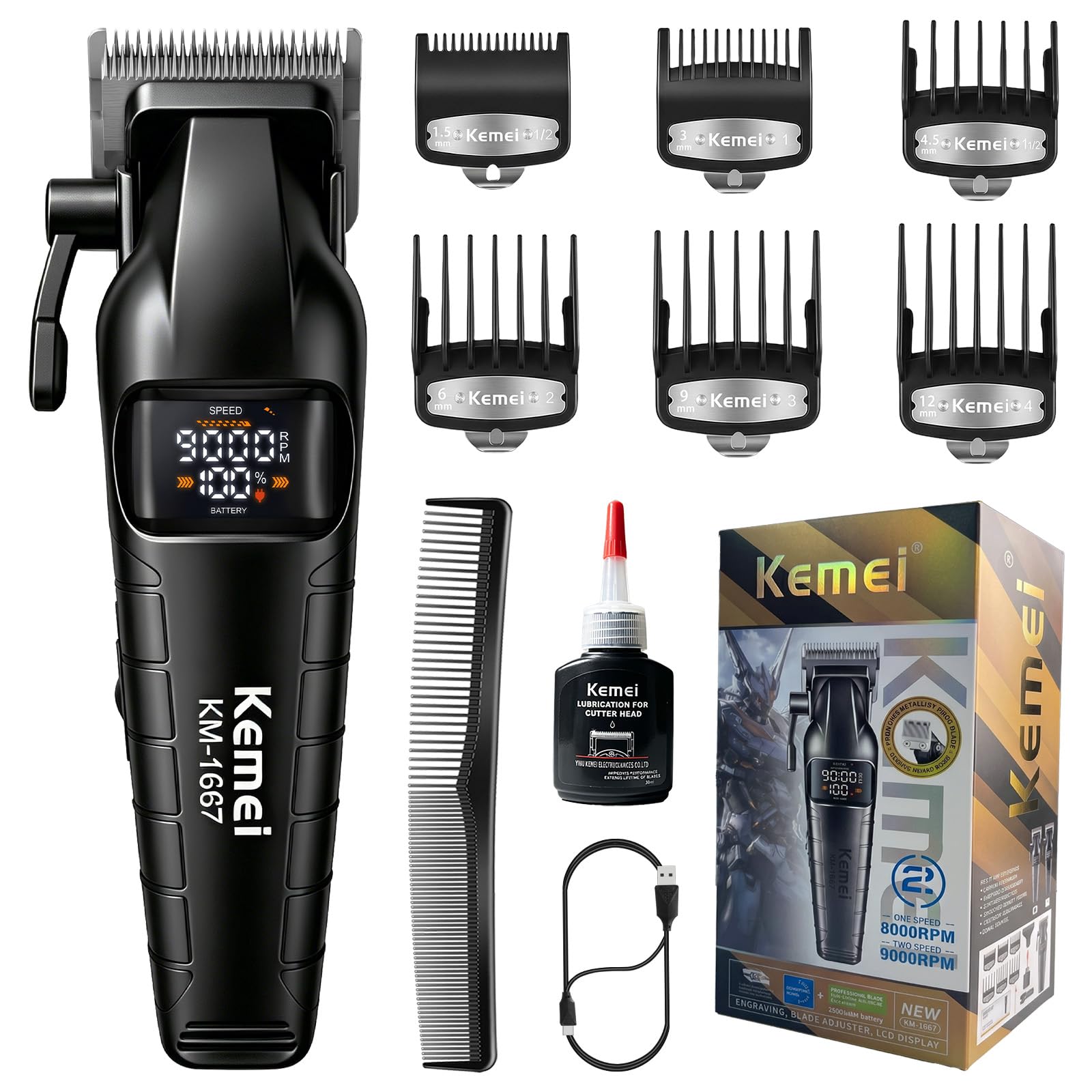 KEMEI 1667 Tagliacapelli Professionale Uomo, Nero