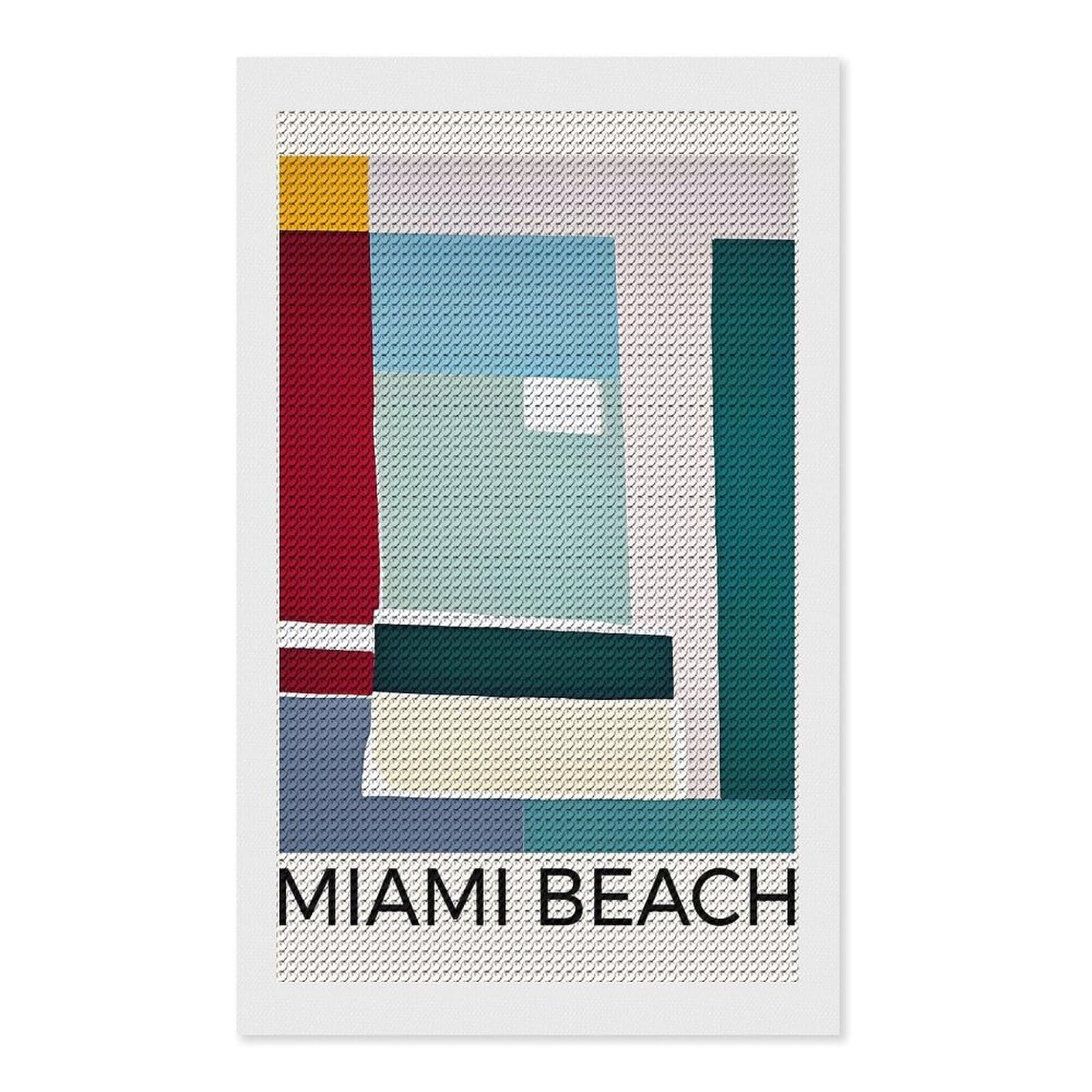 Junmoney Miami Beach DIY Diamond Art Canvas Kit 12"x20", Adhesive Canvas, Easy to Enjoy, Farmhouse Decor, Festive Craft Gift