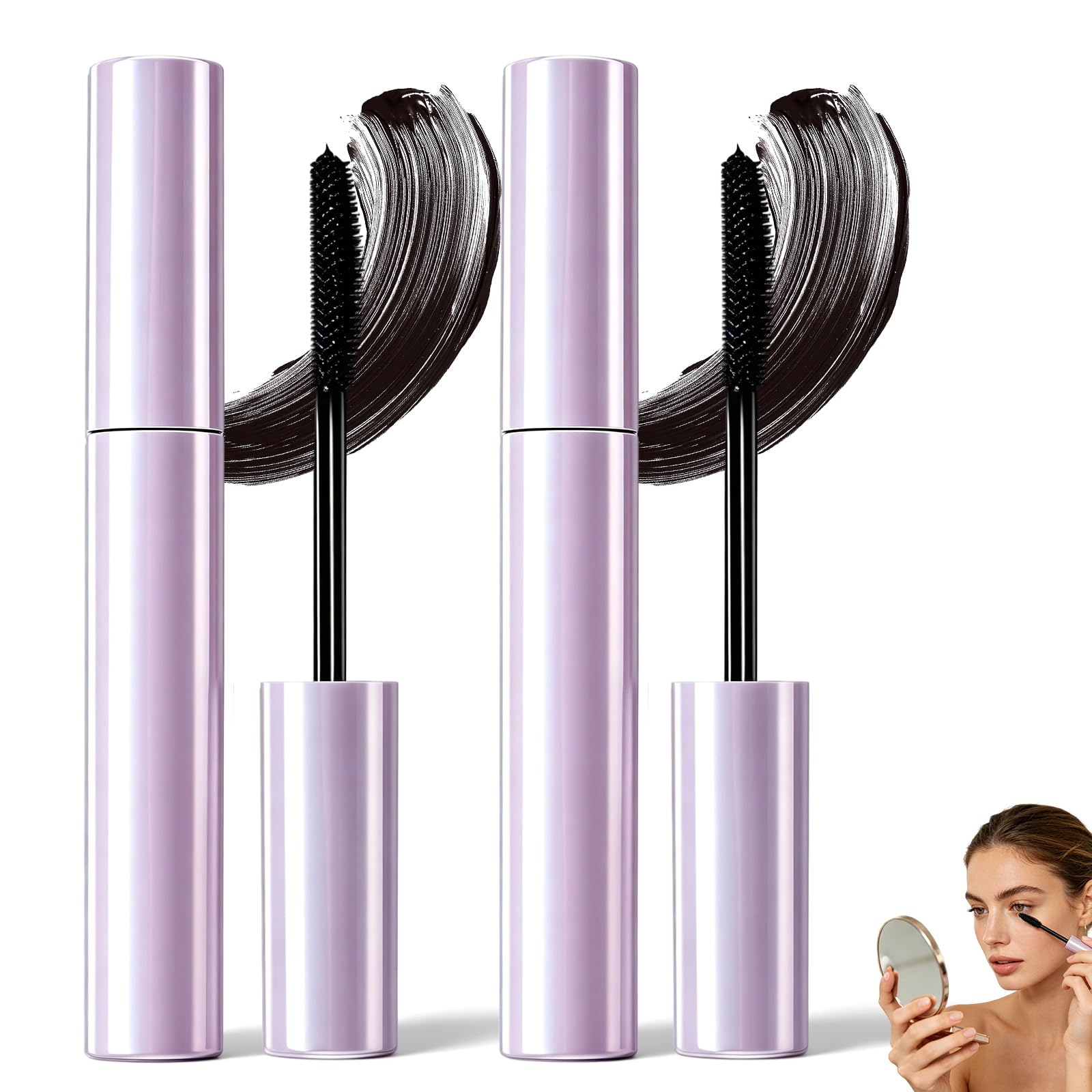 2PCS Mascara for Older Women, Long Lasting Curl Mascara Lengthening and Volumizing Mascaras, Water Resistant with Curl for Daily Wear for Women (Black)