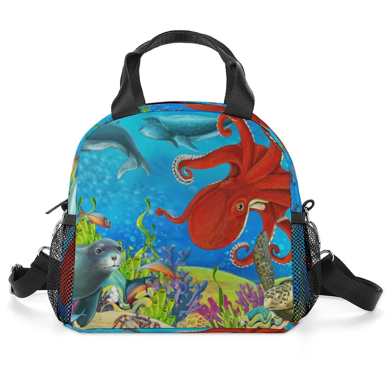 874 Lunch Cooler Bag Ocean World Octoplus Print Tote Bag Insulated Lunch Tote Bags Reusable Lunch Containers Box for Hiking Girls Men